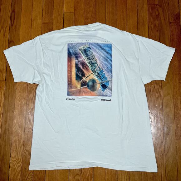 VTG Microsoft Kingston Tech USA Made T-Shirt Single Stitch XL Flaws Yellowing - Picture 2 of 8